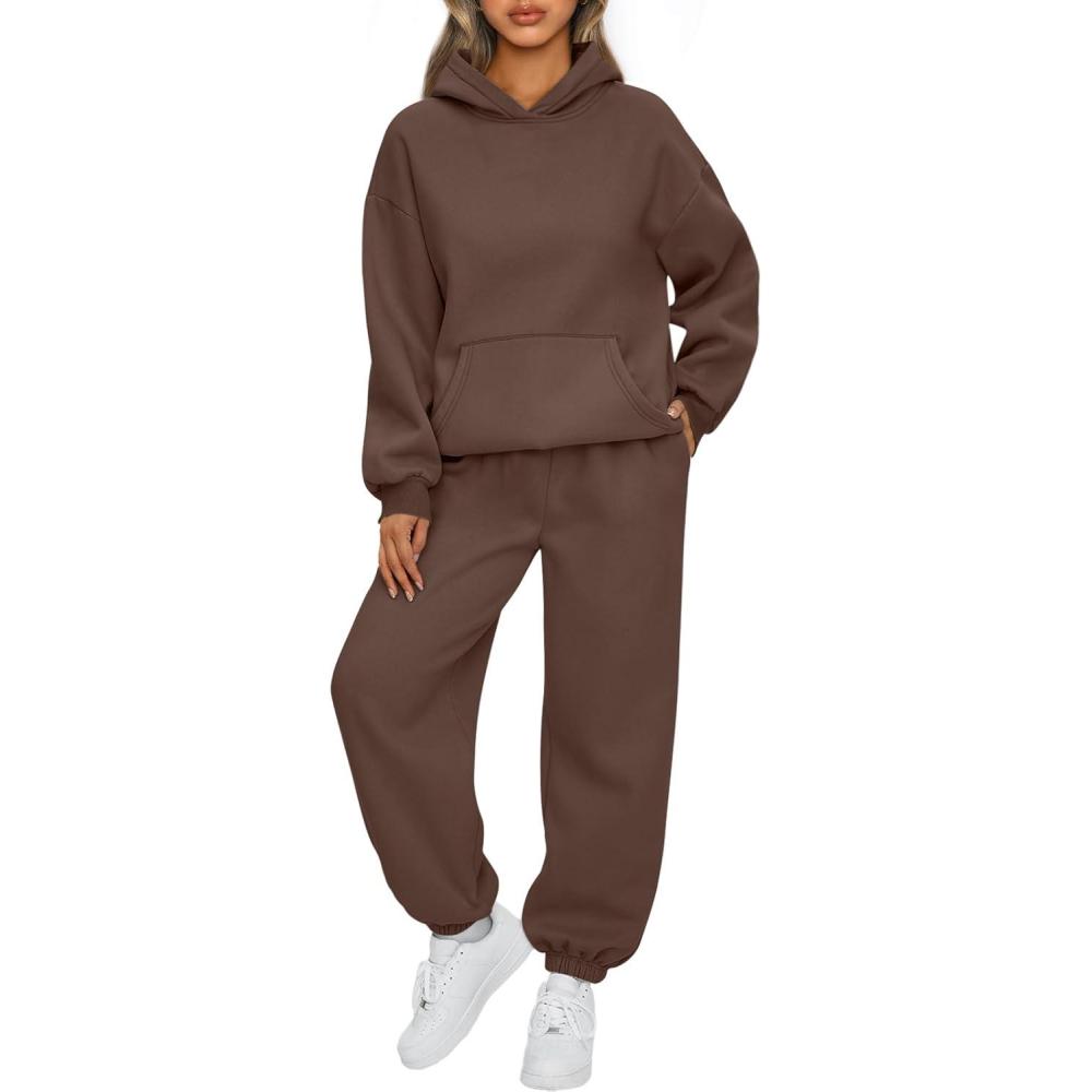 imageAUTOMET Womens 2 Piece Outfits Lounge Hoodie Sweatsuit Sets Plus Size Fall Fashion Clothes Airport Travel Pants TracksuitsChocolate