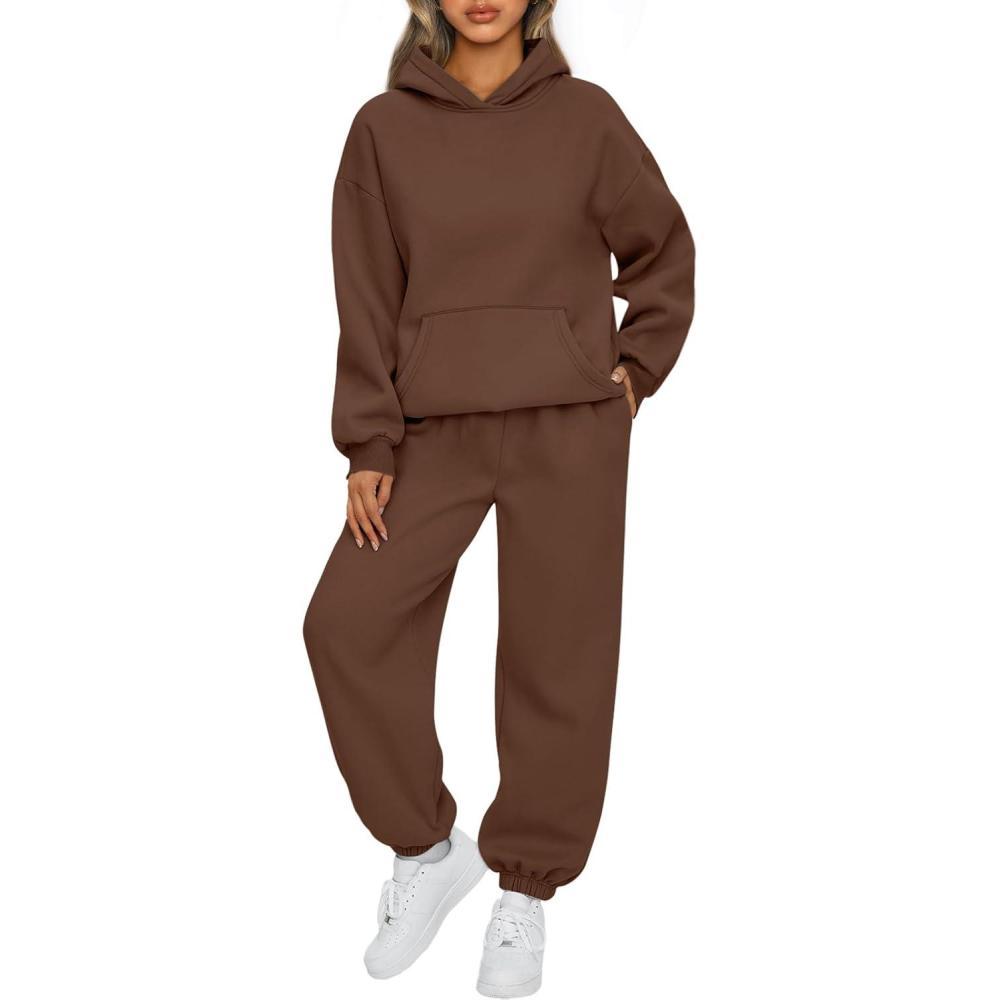 imageAUTOMET Womens 2 Piece Outfits Lounge Hoodie Sweatsuit Sets Plus Size Fall Fashion Clothes Airport Travel Pants TracksuitsCoffee