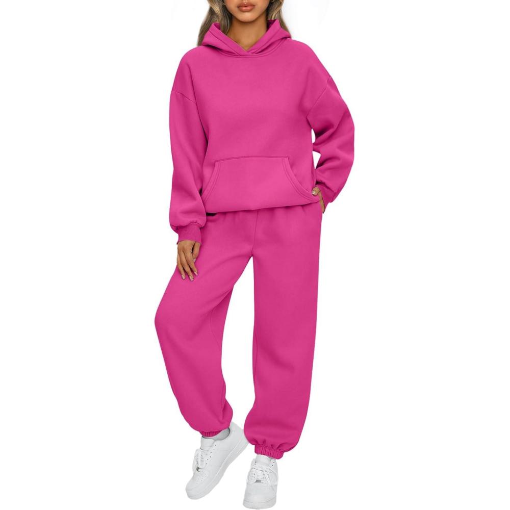 imageAUTOMET Womens 2 Piece Outfits Lounge Hoodie Sweatsuit Sets Plus Size Fall Fashion Clothes Airport Travel Pants TracksuitsHotpink
