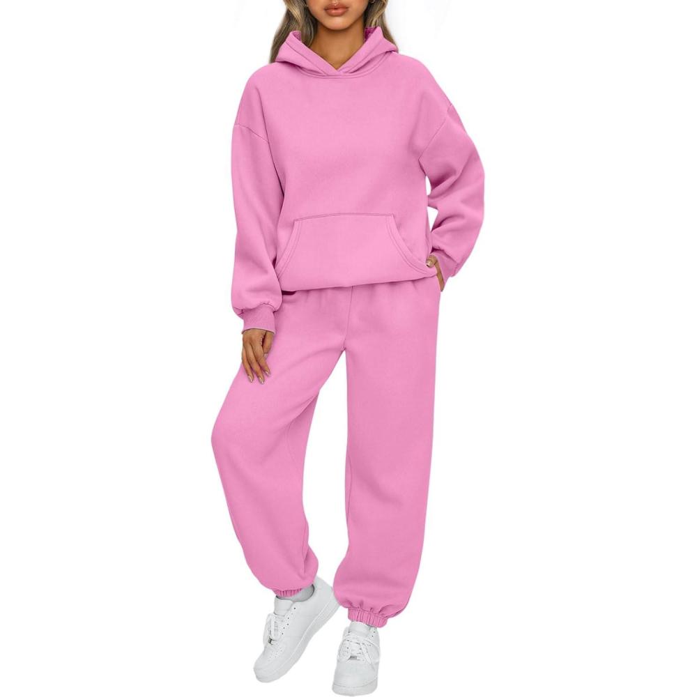 imageAUTOMET Womens 2 Piece Outfits Lounge Hoodie Sweatsuit Sets Plus Size Fall Fashion Clothes Airport Travel Pants TracksuitsPink