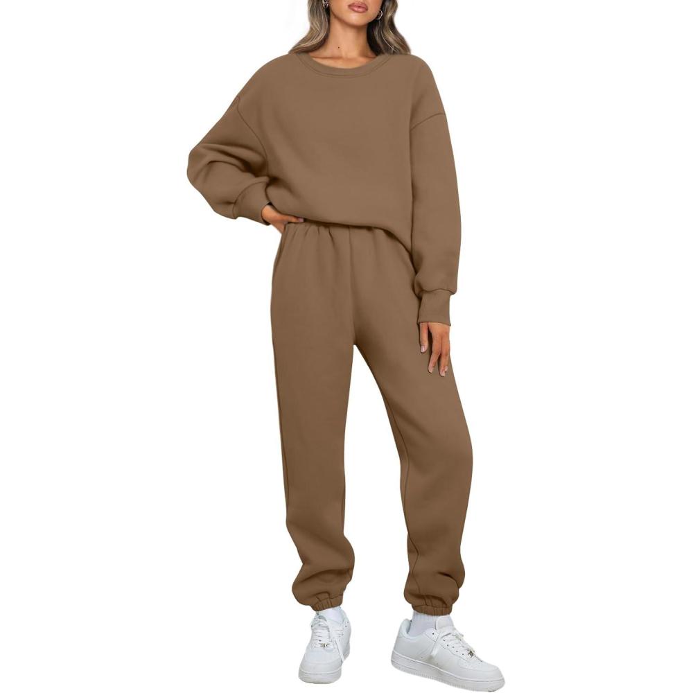 imageAUTOMET Womens 2 Piece Outfits Sweatsuit Lounge Sets Oversized Sweatshirt Baggy Sweatpants Fall Fashion with PocketsCoffee