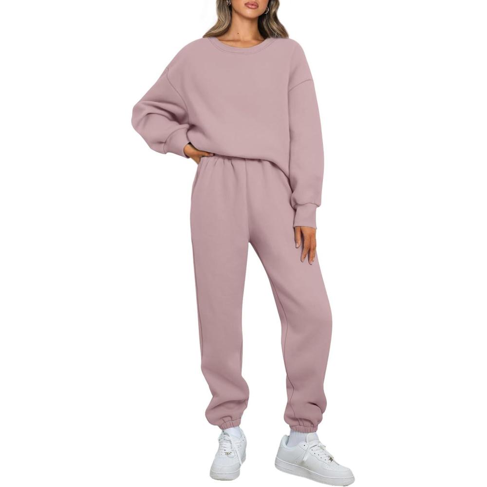 imageAUTOMET Womens 2 Piece Outfits Sweatsuit Lounge Sets Oversized Sweatshirt Baggy Sweatpants Fall Fashion with PocketsDarkpink