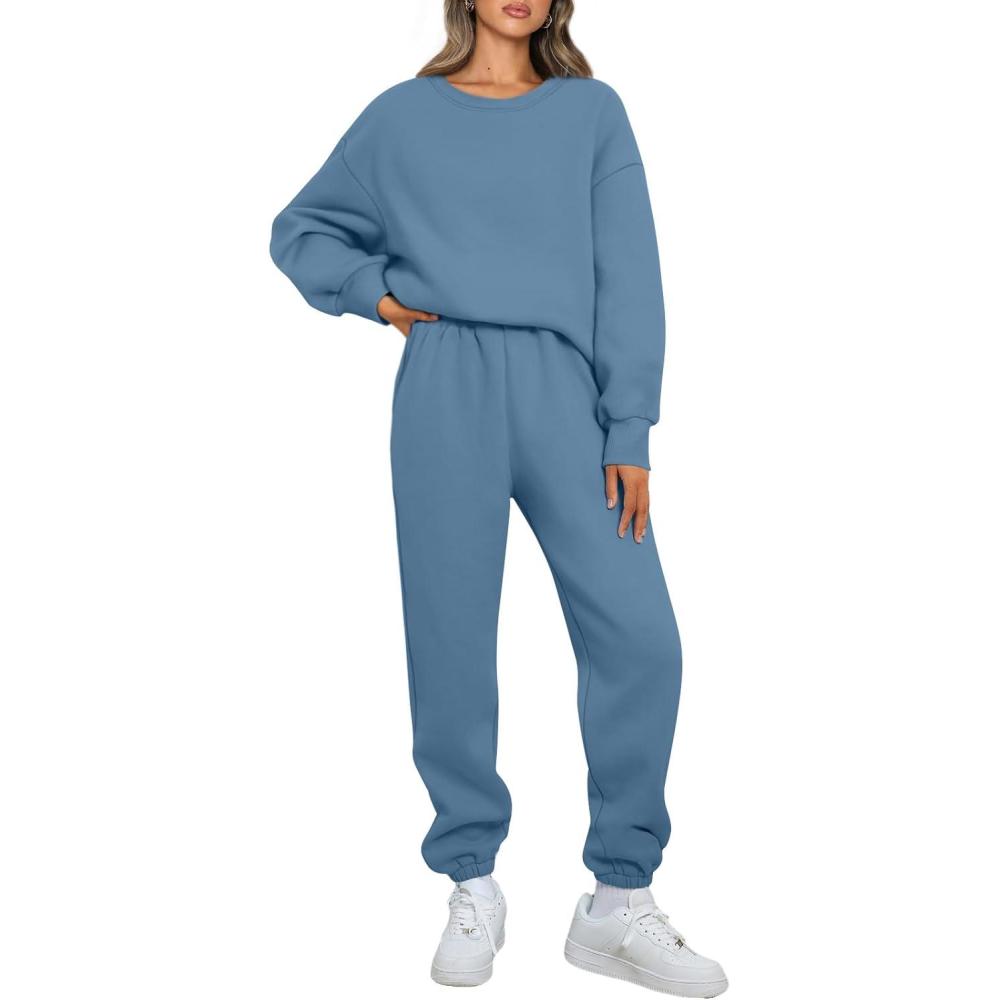 imageAUTOMET Womens 2 Piece Outfits Sweatsuit Lounge Sets Oversized Sweatshirt Baggy Sweatpants Fall Fashion with PocketsGreyblue