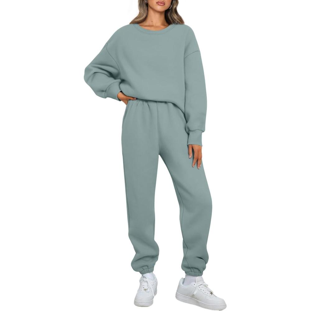 imageAUTOMET Womens 2 Piece Outfits Sweatsuit Lounge Sets Oversized Sweatshirt Baggy Sweatpants Fall Fashion with PocketsLightgreen
