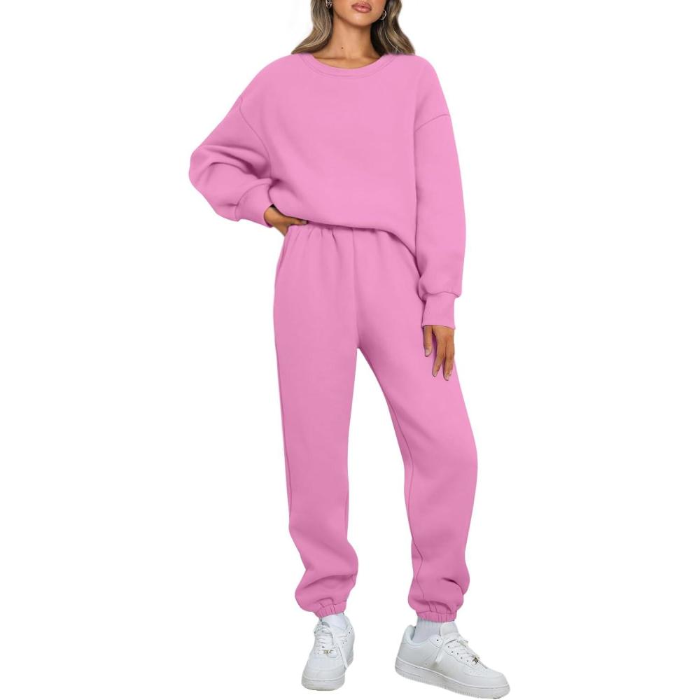 imageAUTOMET Womens 2 Piece Outfits Sweatsuit Lounge Sets Oversized Sweatshirt Baggy Sweatpants Fall Fashion with PocketsPink