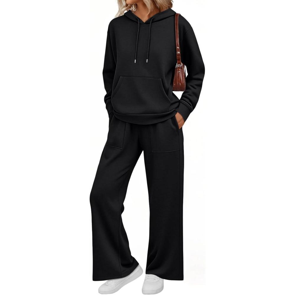 imageAUTOMET Womens 2 Piece Outfits Sweatsuits Lounge Matching Fall Sets Jogging Suit Oversized Hoodie Wide Leg Sweatpant ClothesBlack