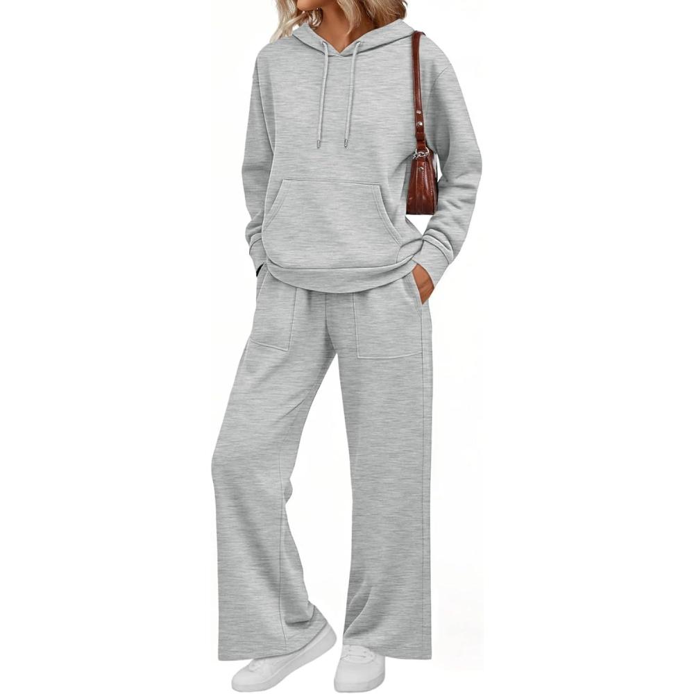imageAUTOMET Womens 2 Piece Outfits Sweatsuits Lounge Matching Fall Sets Jogging Suit Oversized Hoodie Wide Leg Sweatpant ClothesGrey