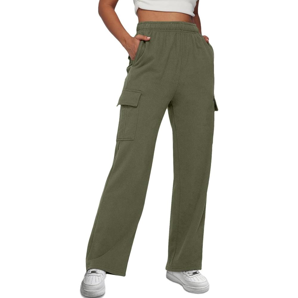 imageAUTOMET Womens Cargo Sweatpants Baggy Fleece High Waisted Joggers Sweat Pants Athletic PantsArmygreen