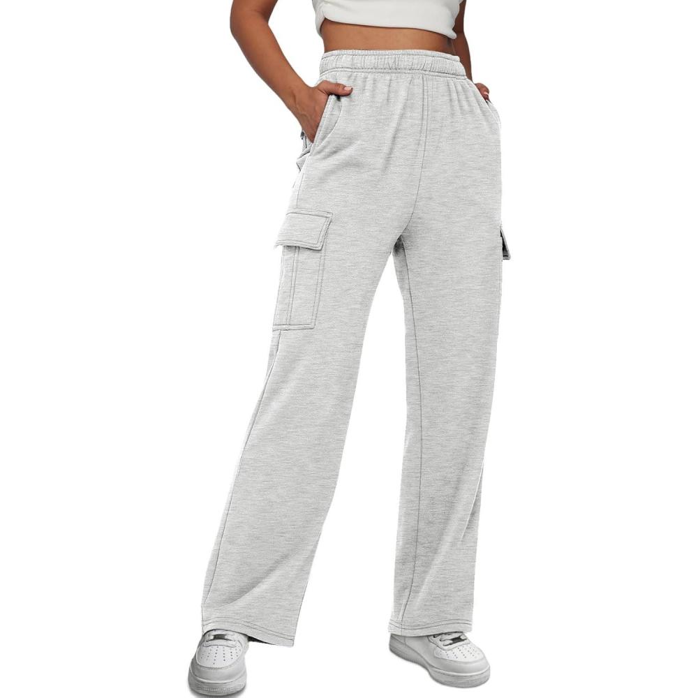 imageAUTOMET Womens Cargo Sweatpants Baggy Fleece High Waisted Joggers Sweat Pants Athletic PantsGrey