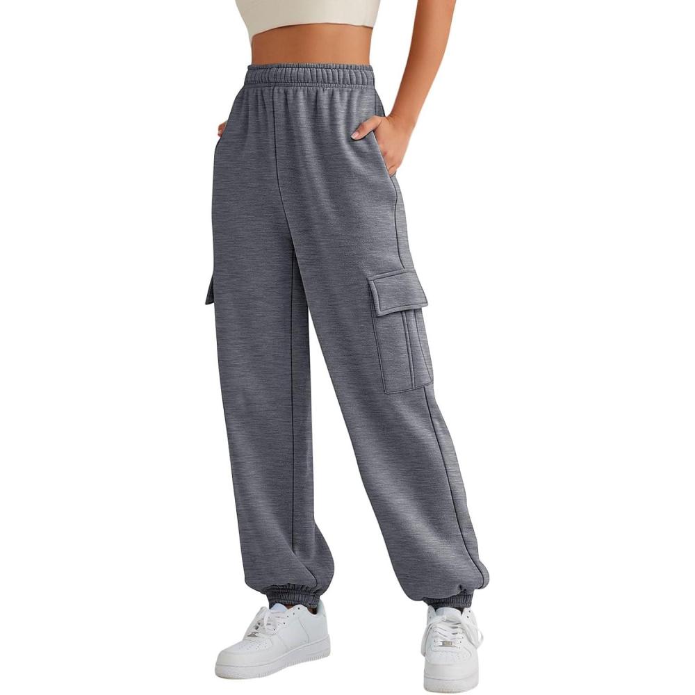 imageAUTOMET Womens Cargo Sweatpants Oversized Fleece Joggers Fall Fashion Outfits Y2k Clothes 2025 with PocketsDarkgrey