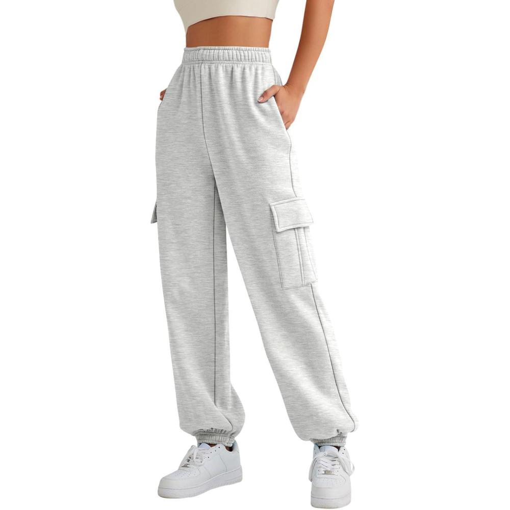imageAUTOMET Womens Cargo Sweatpants Oversized Fleece Joggers Fall Fashion Outfits Y2k Clothes 2025 with PocketsGrey