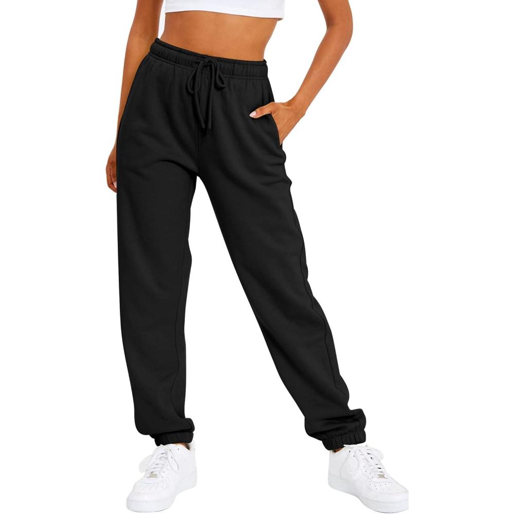 imageAUTOMET Womens Casual Baggy Fleece SweatpantsBlack