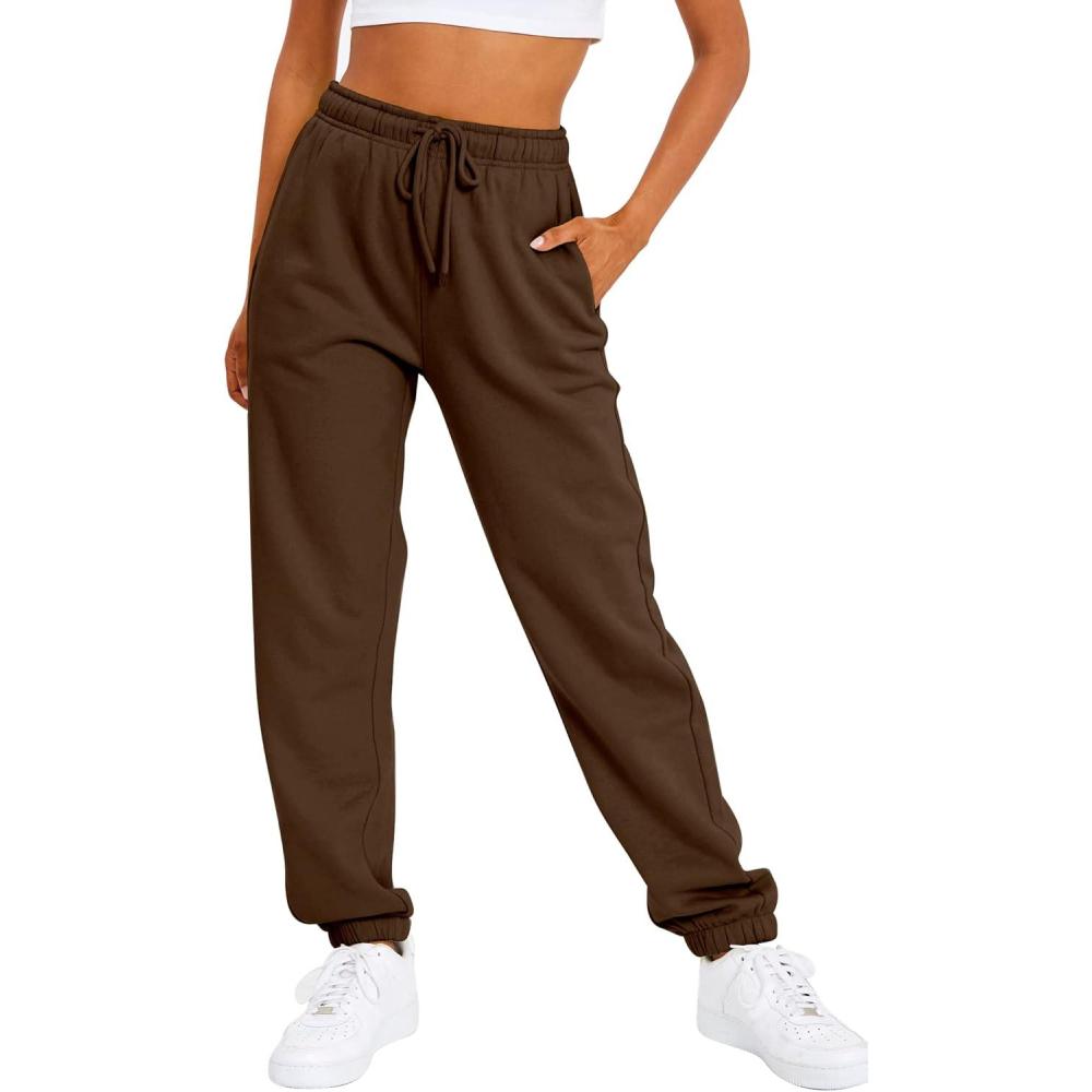 imageAUTOMET Womens Casual Baggy Fleece SweatpantsCoffee