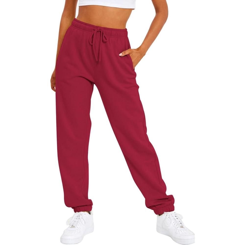 imageAUTOMET Womens Casual Baggy Fleece SweatpantsRed