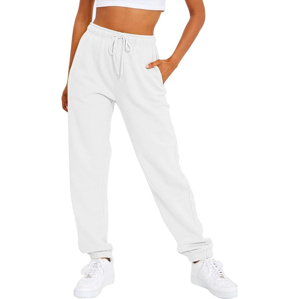imageAUTOMET Womens Casual Baggy Fleece SweatpantsWhite