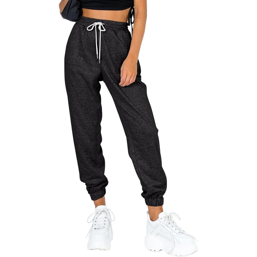 imageAUTOMET Womens Cinch Bottom Sweatpants Athletic Joggers Lounge Pants with PocketsBlack Grey
