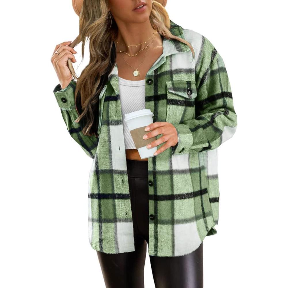 imageAUTOMET Womens Fall Outfits Fashion Clothes Shackets Flannel Plaid Button Down Long Sleeve Shirts JacketsGrassgreen