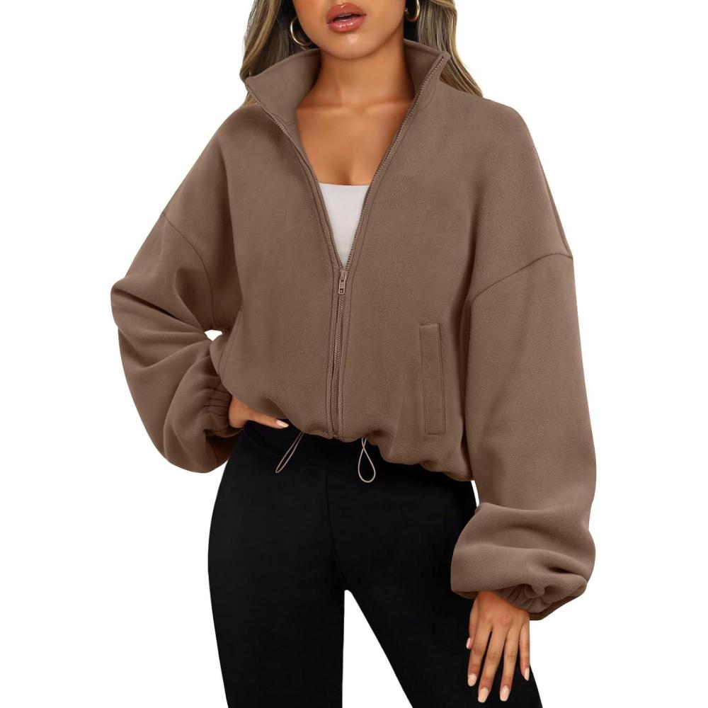 imageAUTOMET Womens Fleece Jackets Zip Up Oversized Sweatshirts Winter Clothes Long Sleeve Crop Sherpa Fall Outfits FashionCoffee