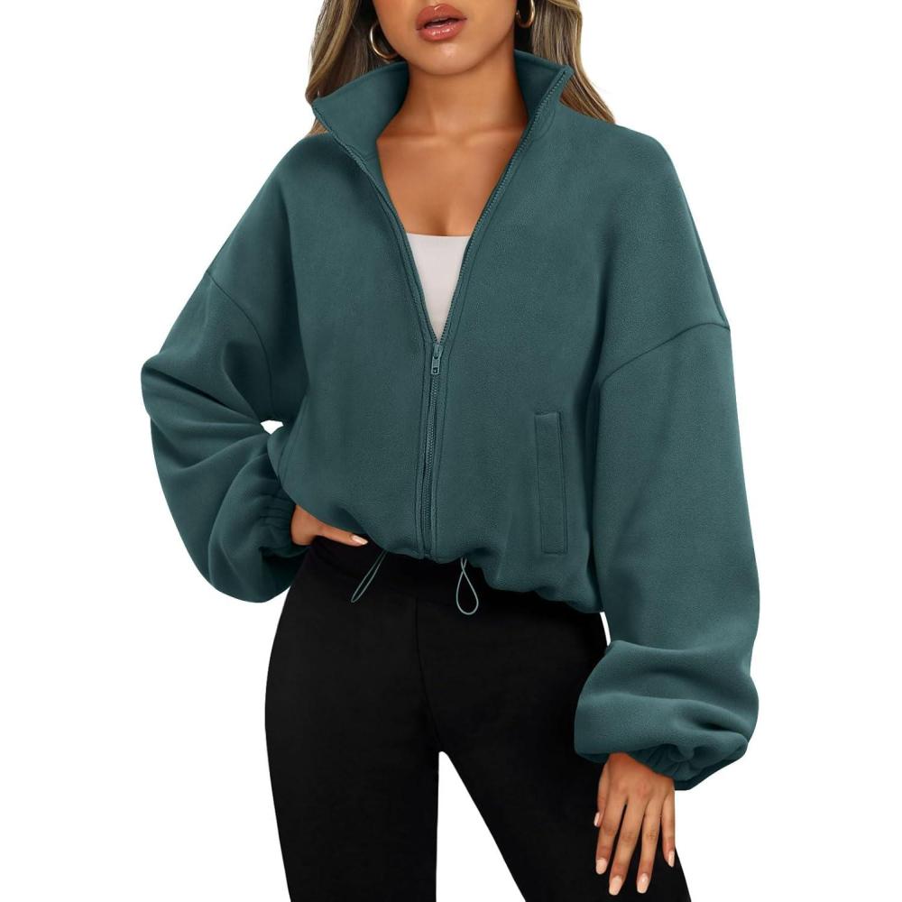 imageAUTOMET Womens Fleece Jackets Zip Up Oversized Sweatshirts Winter Clothes Long Sleeve Crop Sherpa Fall Outfits FashionGreen