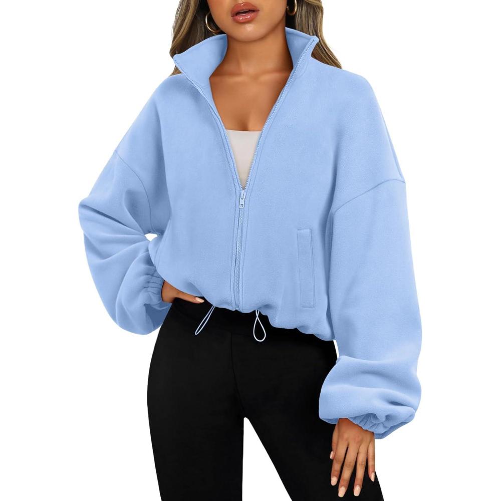 imageAUTOMET Womens Fleece Jackets Zip Up Oversized Sweatshirts Winter Clothes Long Sleeve Crop Sherpa Fall Outfits FashionLightblue