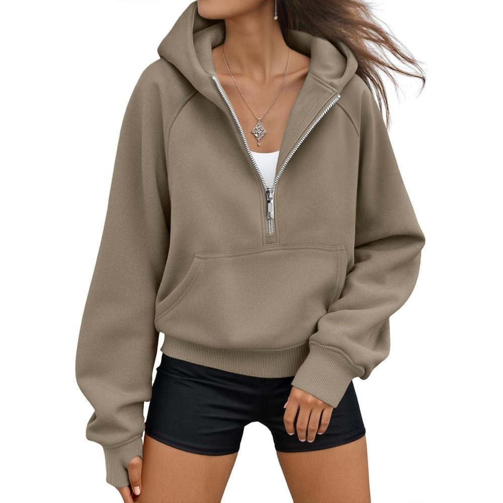 imageAUTOMET Womens Hoodies Fleece Fall Fashion Outfits Workout Sweatshirts Y2k Winter Zip Up Jackets Oversized Tops Clothes 2025Coffee