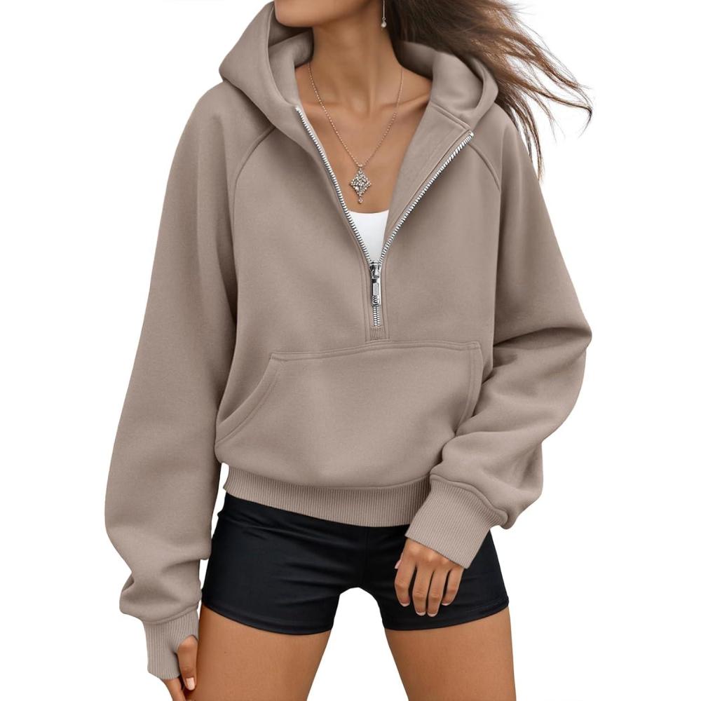 imageAUTOMET Womens Hoodies Fleece Fall Fashion Outfits Workout Sweatshirts Y2k Winter Zip Up Jackets Oversized Tops Clothes 2025Coffeegrey