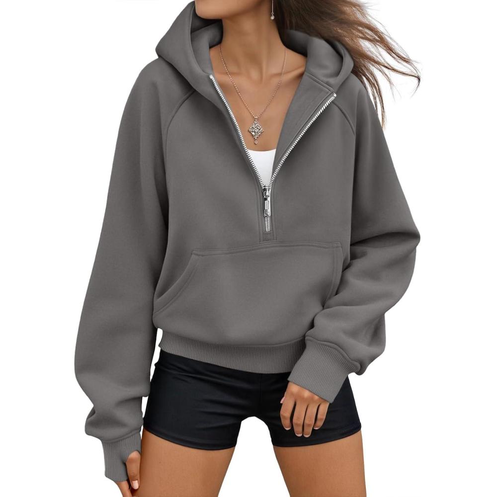 imageAUTOMET Womens Hoodies Fleece Fall Fashion Outfits Workout Sweatshirts Y2k Winter Zip Up Jackets Oversized Tops Clothes 2025Darkgrey