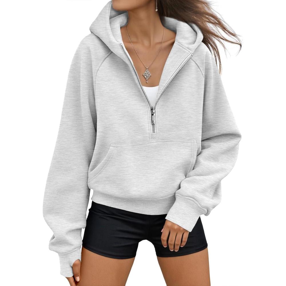 imageAUTOMET Womens Hoodies Fleece Fall Fashion Outfits Workout Sweatshirts Y2k Winter Zip Up Jackets Oversized Tops Clothes 2025Grey