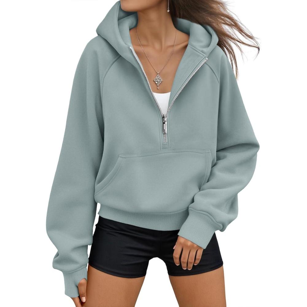 imageAUTOMET Womens Hoodies Fleece Fall Fashion Outfits Workout Sweatshirts Y2k Winter Zip Up Jackets Oversized Tops Clothes 2025Greygreen