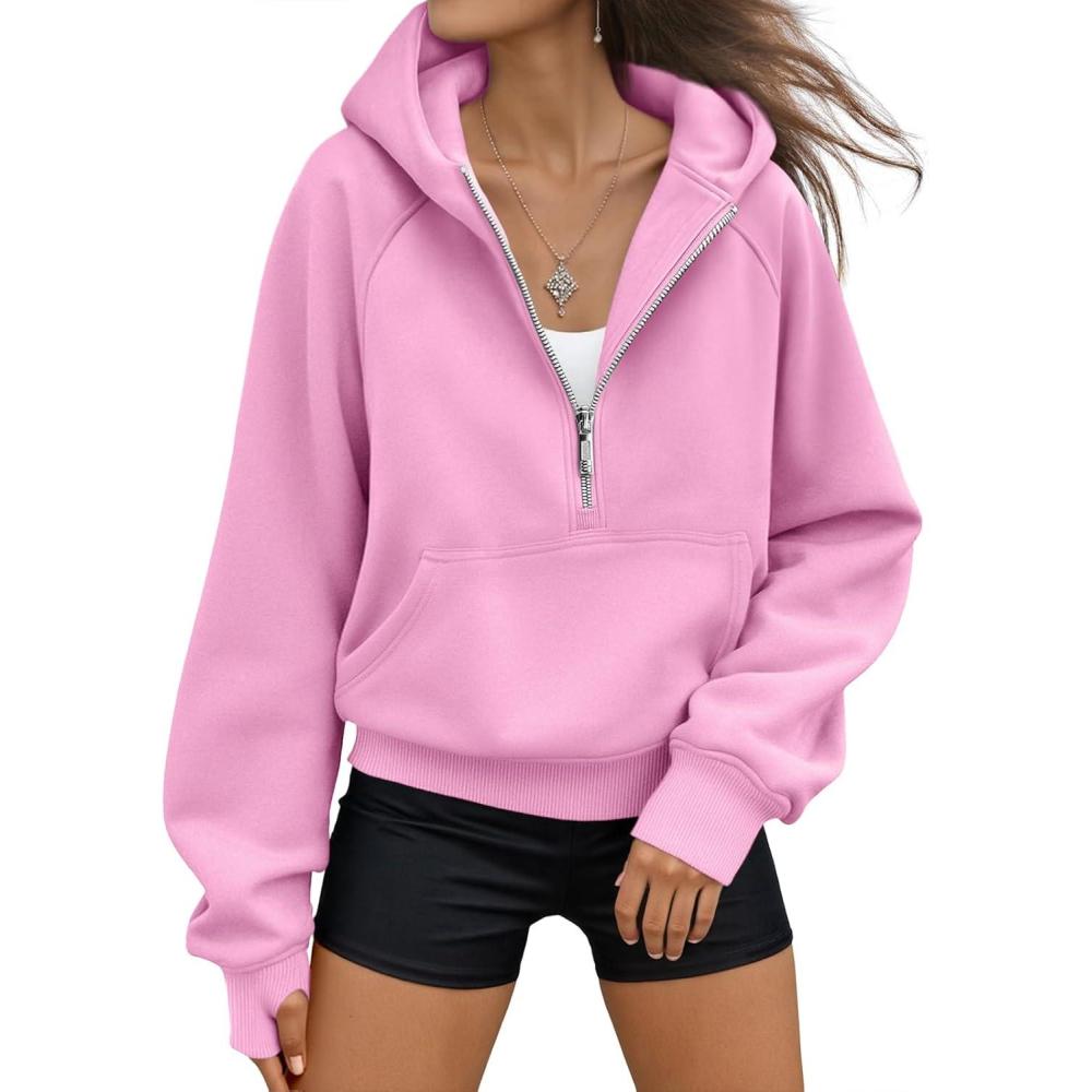 imageAUTOMET Womens Hoodies Fleece Fall Fashion Outfits Workout Sweatshirts Y2k Winter Zip Up Jackets Oversized Tops Clothes 2025Pink