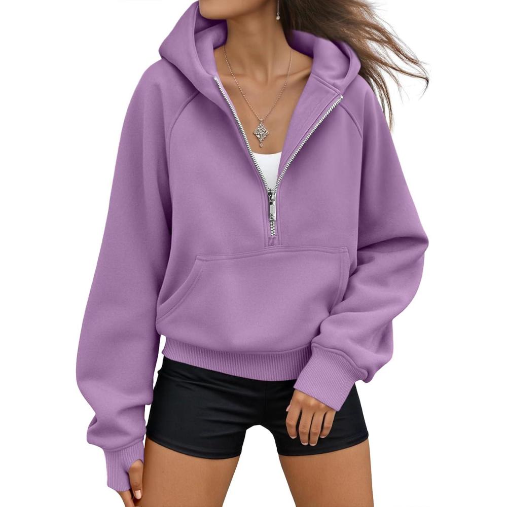 imageAUTOMET Womens Hoodies Fleece Fall Fashion Outfits Workout Sweatshirts Y2k Winter Zip Up Jackets Oversized Tops Clothes 2025Purple
