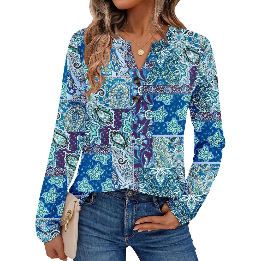 imageAUTOMET Womens Long Sleeve Shirts 2025 Fall Fashion Dressy Casual Tops Trendy Henley Blouses Cute Work Outfits ClothesBoho Leaf