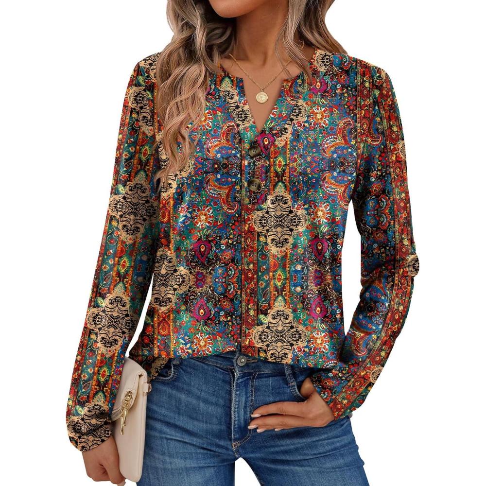 imageAUTOMET Womens Long Sleeve Shirts 2025 Fall Fashion Dressy Casual Tops Trendy Henley Blouses Cute Work Outfits ClothesBoho Multicolor