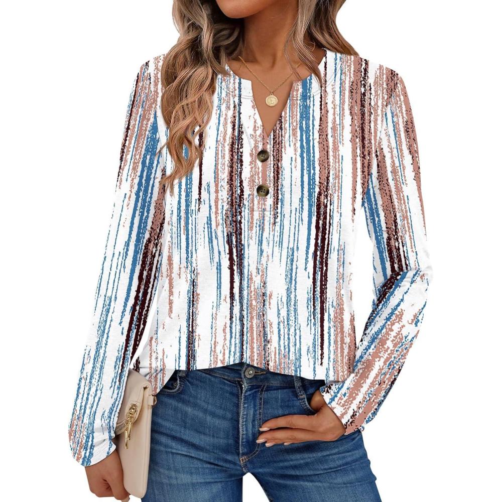 imageAUTOMET Womens Long Sleeve Shirts 2025 Fall Fashion Dressy Casual Tops Trendy Henley Blouses Cute Work Outfits ClothesGradient Multi