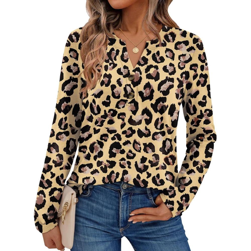 imageAUTOMET Womens Long Sleeve Shirts 2025 Fall Fashion Dressy Casual Tops Trendy Henley Blouses Cute Work Outfits ClothesLeopard