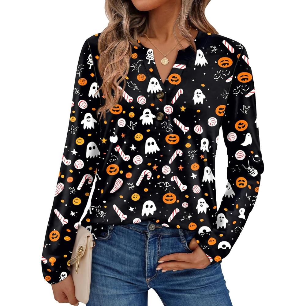 imageAUTOMET Womens Long Sleeve Shirts 2025 Fall Fashion Dressy Casual Tops Trendy Henley Blouses Cute Work Outfits ClothesPumpkin