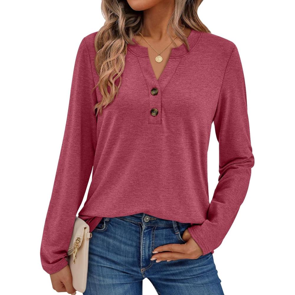 imageAUTOMET Womens Long Sleeve Shirts 2025 Fall Fashion Dressy Casual Tops Trendy Henley Blouses Cute Work Outfits ClothesRose