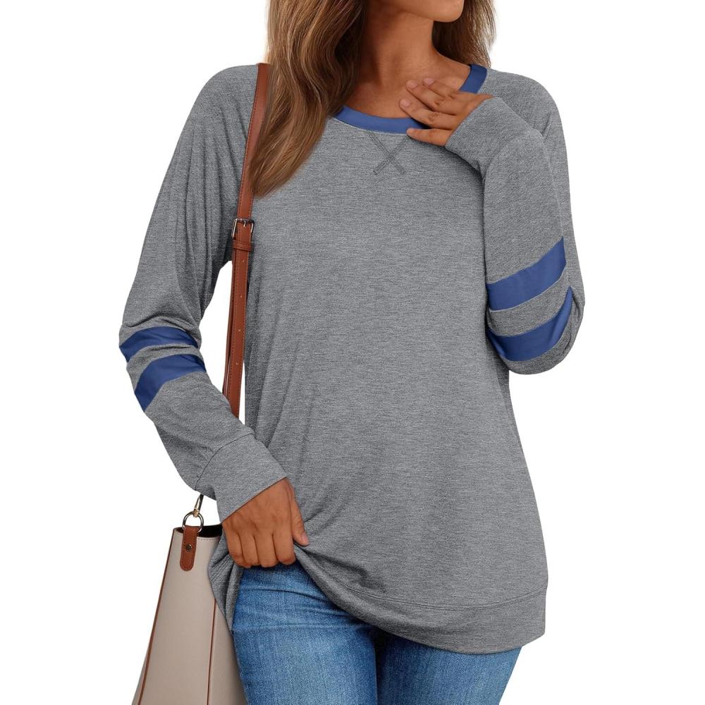 imageAUTOMET Womens Long Sleeve Shirts Color Block Casual Crewneck Tops Tshirt Basic Tee Fall Fashion Winter Clothing OutfitsGrey