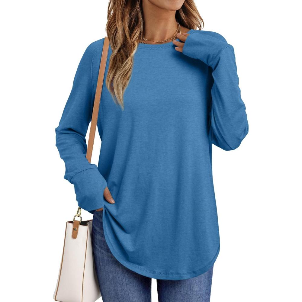 imageAUTOMET Womens Long Sleeve Shirts Crew Neck Casual Tshirts Fall Fashion Tops Loose Fit Lightweight Y2k Outfits ClothesBlue