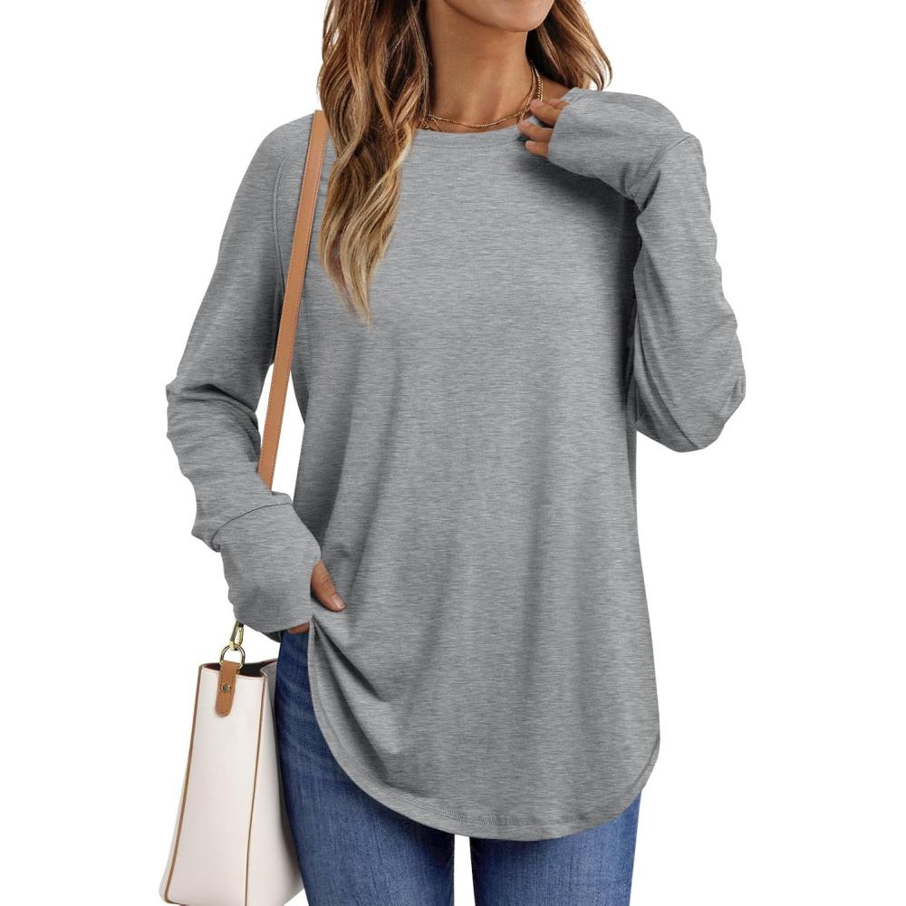 imageAUTOMET Womens Long Sleeve Shirts Crew Neck Casual Tshirts Fall Fashion Tops Loose Fit Lightweight Y2k Outfits ClothesGrey