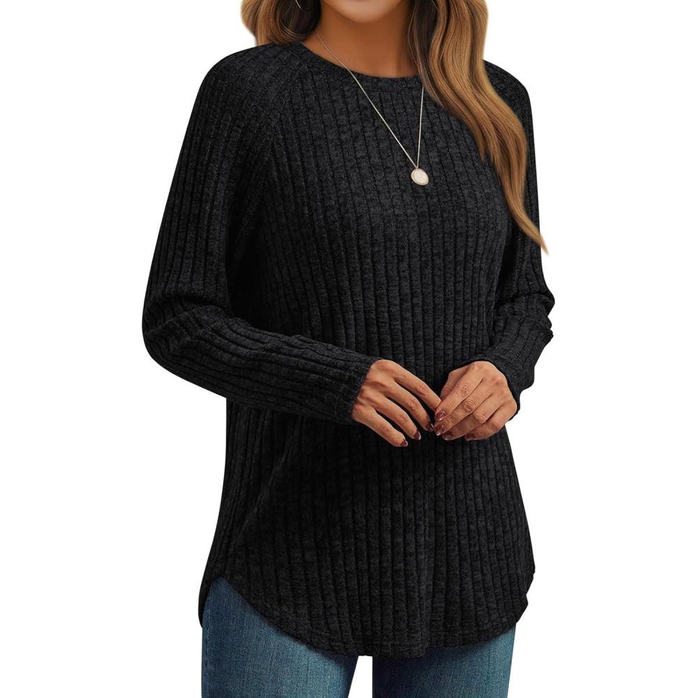 imageAUTOMET Womens Long Sleeve Shirts Fall Fashion Tops 2025 Blouses Dressy Sweaters Tunic Winter Clothes Casual OutfitsBlack