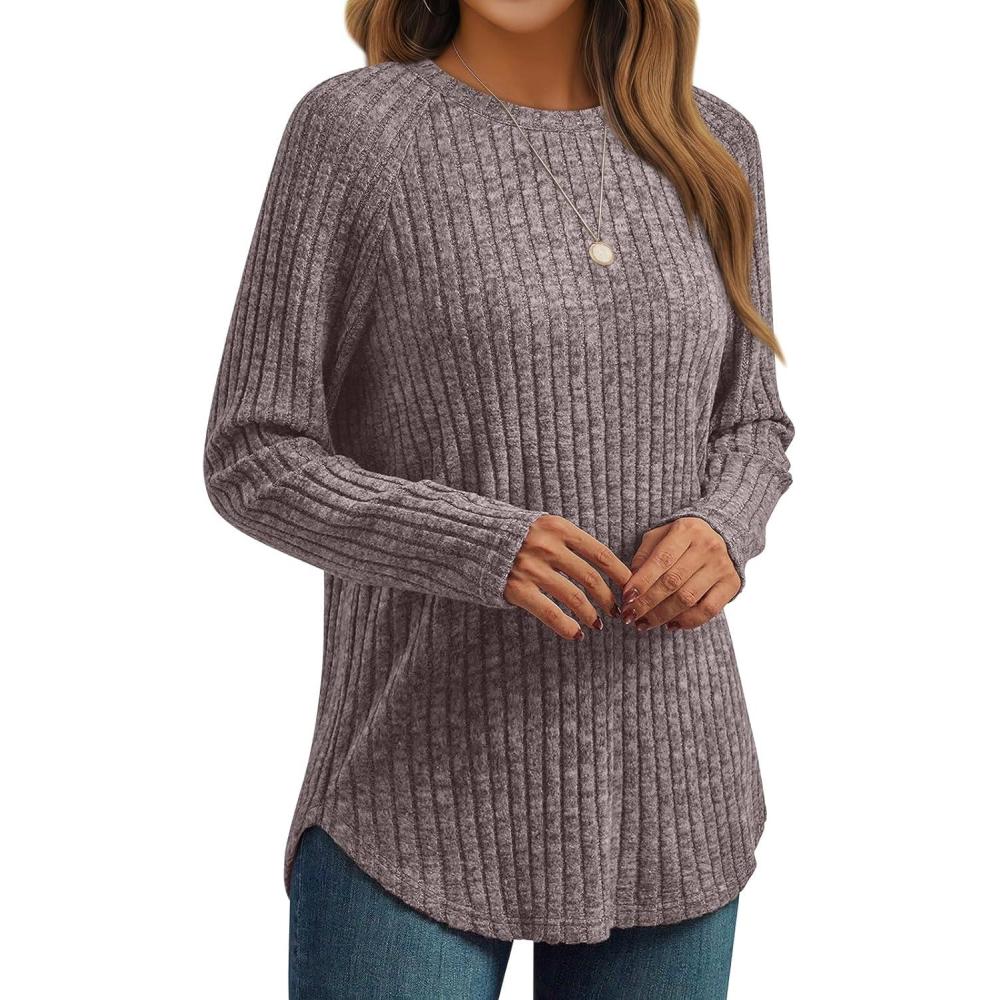 imageAUTOMET Womens Long Sleeve Shirts Fall Fashion Tops 2025 Blouses Dressy Sweaters Tunic Winter Clothes Casual OutfitsCoffee