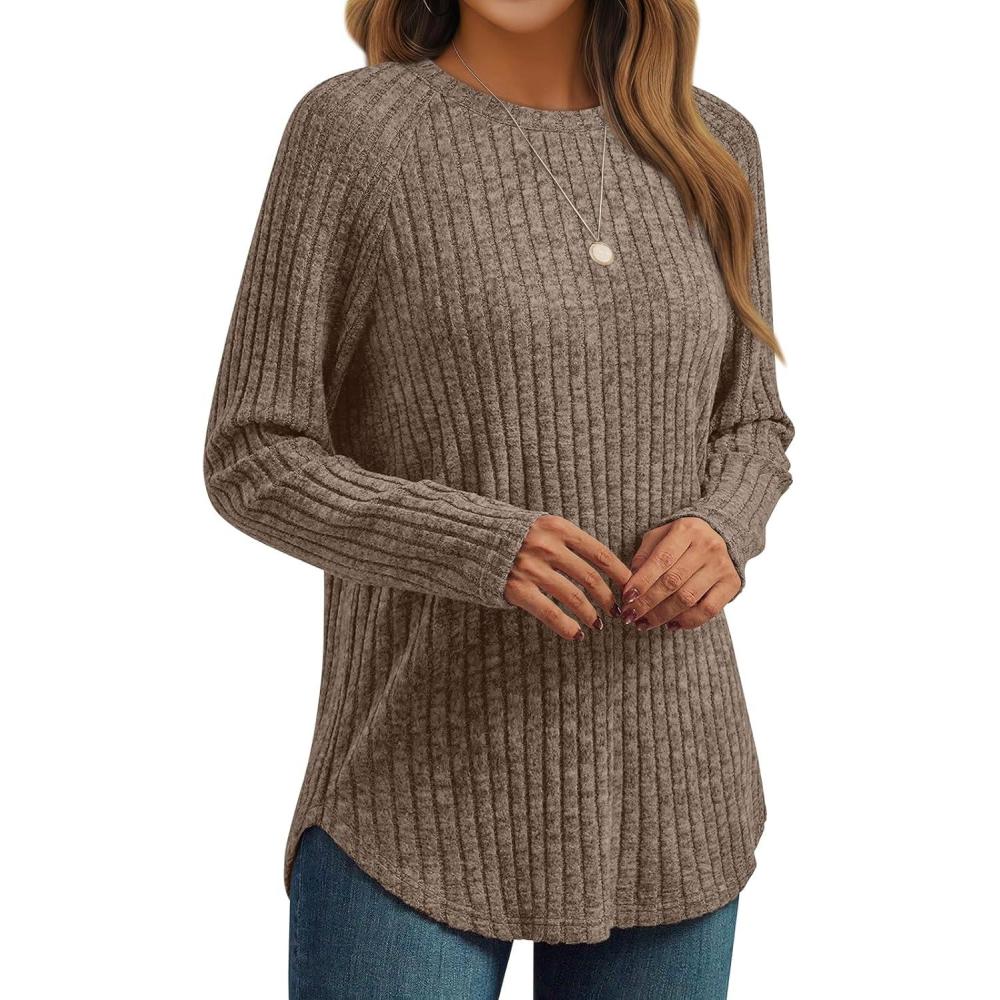imageAUTOMET Womens Long Sleeve Shirts Fall Fashion Tops 2025 Blouses Dressy Sweaters Tunic Winter Clothes Casual OutfitsDark Khaki