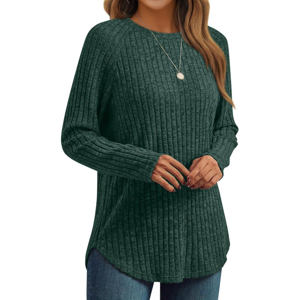 imageAUTOMET Womens Long Sleeve Shirts Fall Fashion Tops 2025 Blouses Dressy Sweaters Tunic Winter Clothes Casual OutfitsDarkgreen