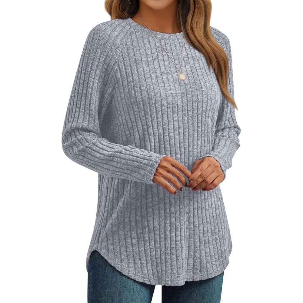 imageAUTOMET Womens Long Sleeve Shirts Fall Fashion Tops 2025 Blouses Dressy Sweaters Tunic Winter Clothes Casual OutfitsGrey