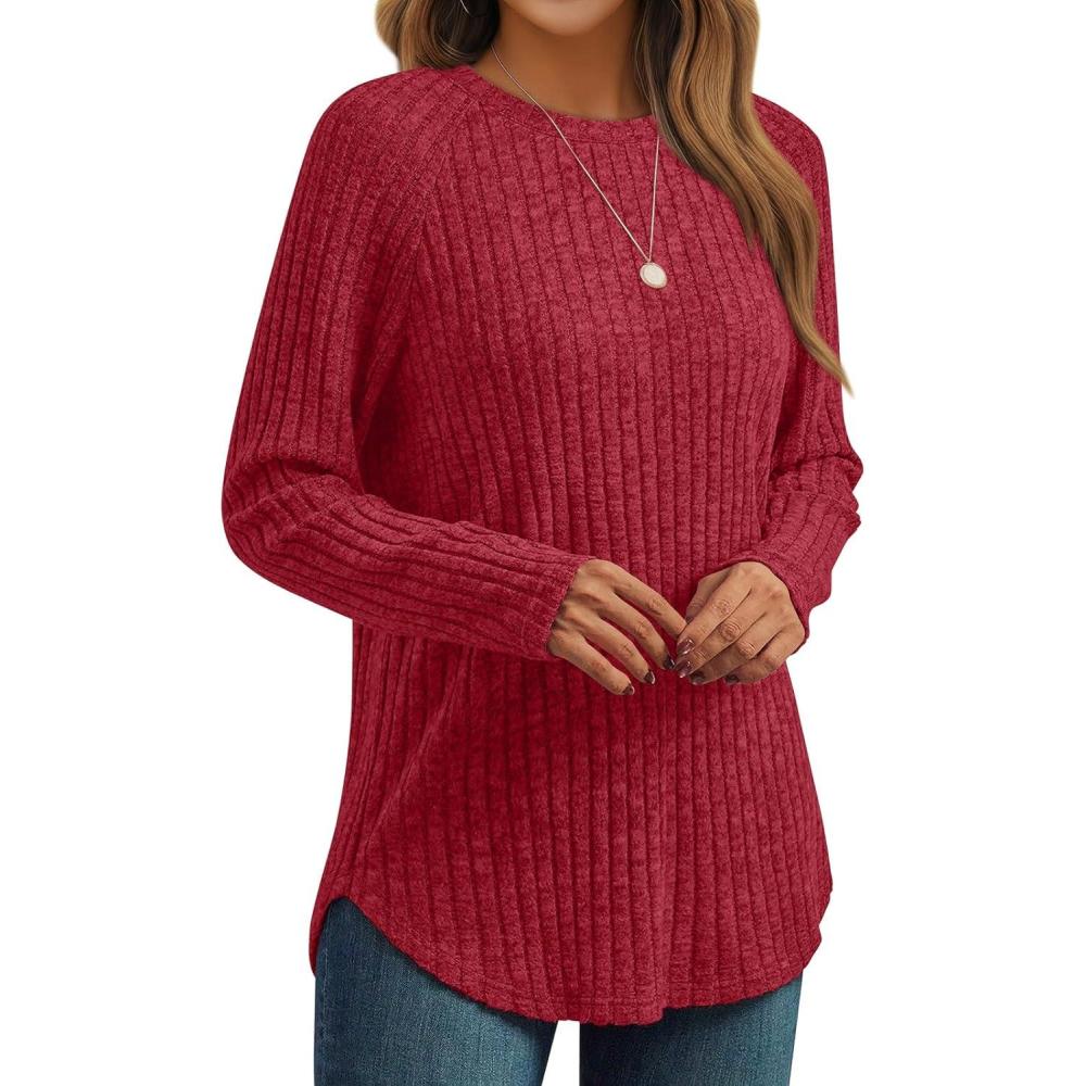 imageAUTOMET Womens Long Sleeve Shirts Fall Fashion Tops 2025 Blouses Dressy Sweaters Tunic Winter Clothes Casual OutfitsRed