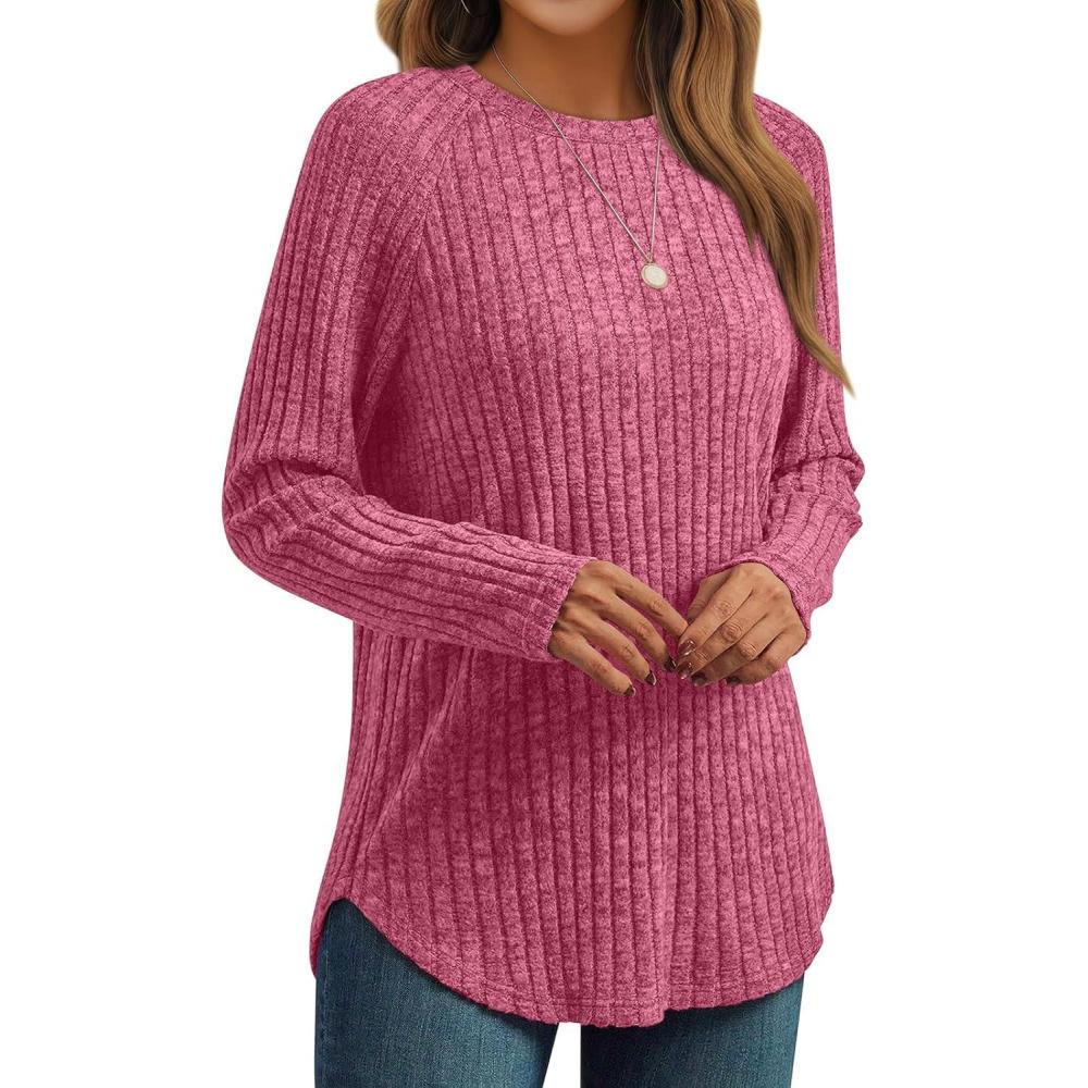 imageAUTOMET Womens Long Sleeve Shirts Fall Fashion Tops 2025 Blouses Dressy Sweaters Tunic Winter Clothes Casual OutfitsRose