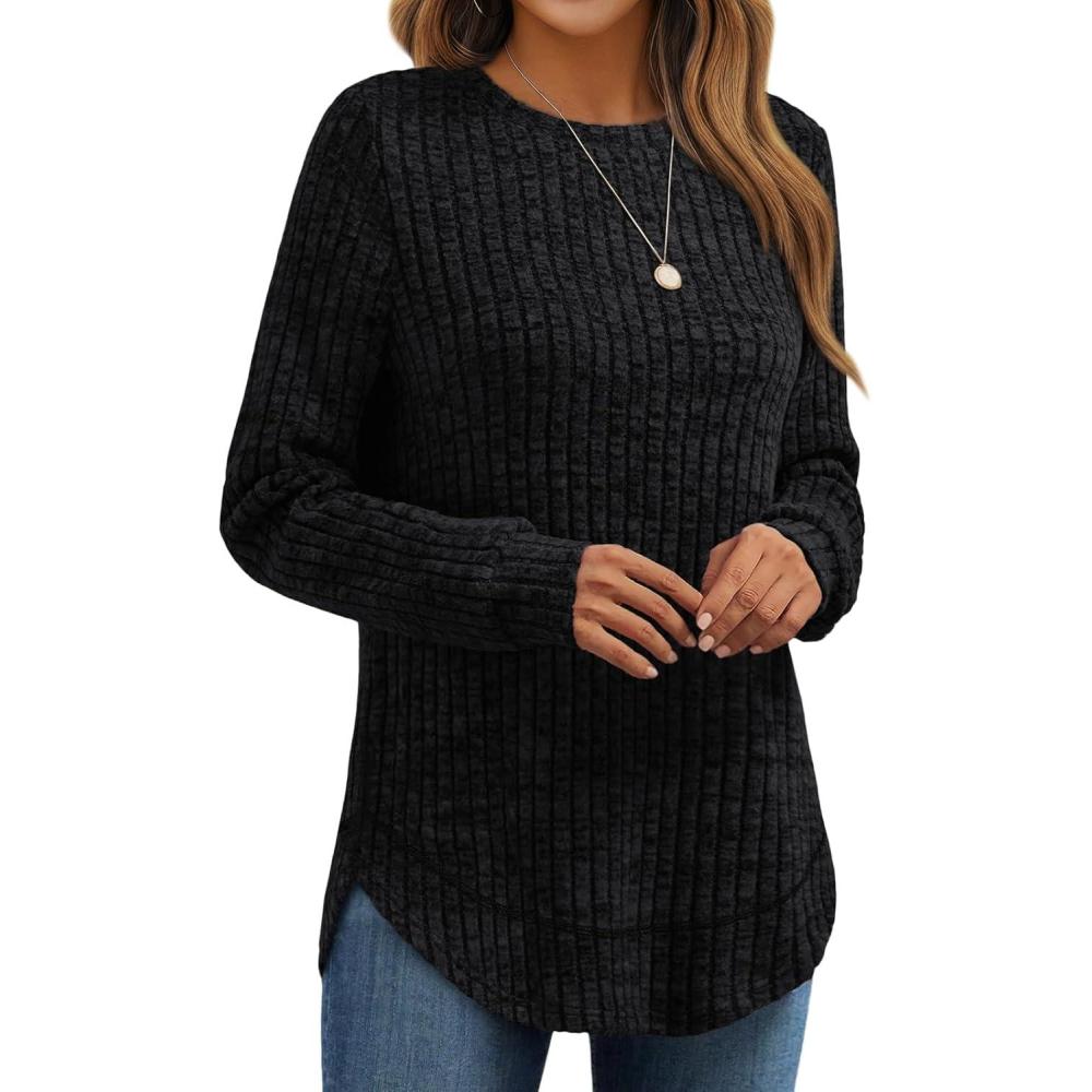 imageAUTOMET Womens Long Sleeve Shirts Fall Tops Tunic Fashion Outfits 2025 Dressy Casual Loose Fit Sweater Clothes Curved HemBlack