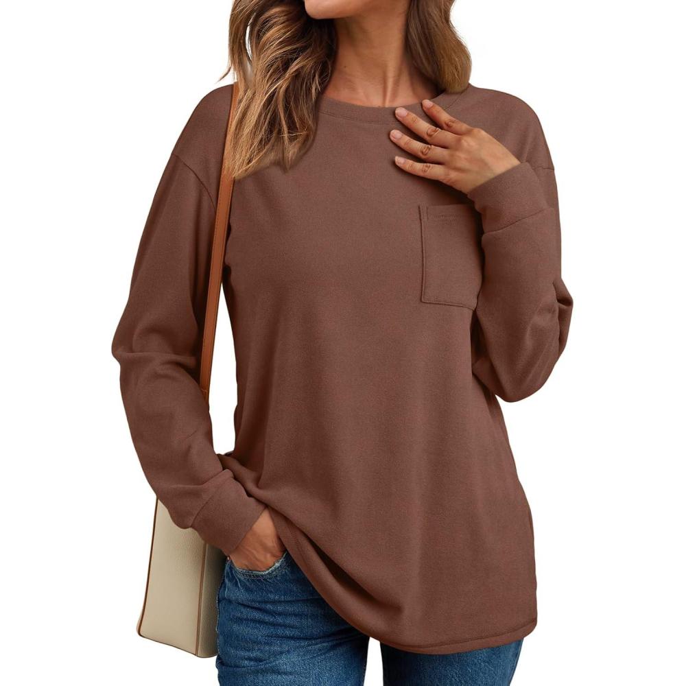 imageAUTOMET Womens Long Sleeve T Shirts Fall Tops Crewneck Oversized Sweatshirts Winter Cute Clothing Trendy Teacher OutfitsBrown