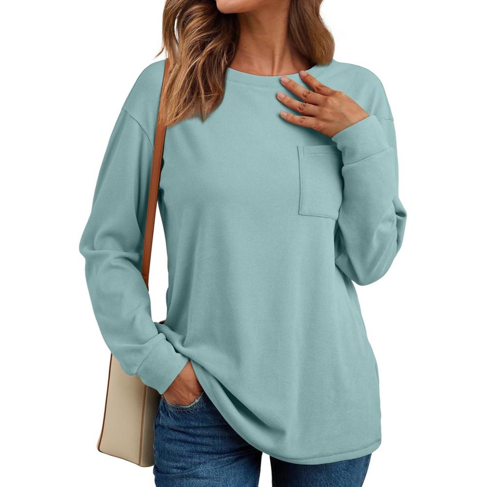 imageAUTOMET Womens Long Sleeve T Shirts Fall Tops Crewneck Oversized Sweatshirts Winter Cute Clothing Trendy Teacher OutfitsLight Green